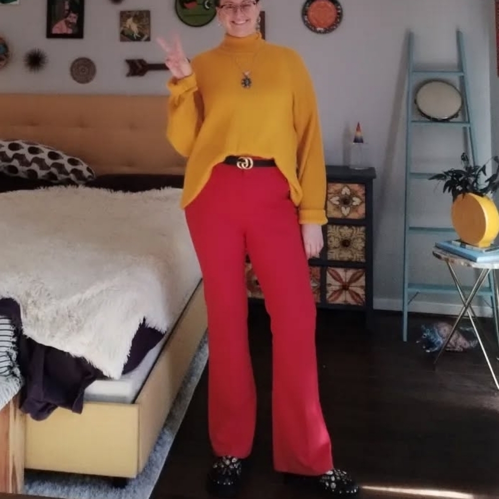 TALL 7th Avenue New York & Co. Orange Flare Leg High Waist Trousers Sz 18 Tall - Picture 3 of 11